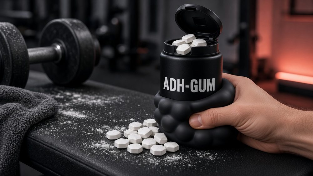 ADH-GUM bottle in a gym setting
